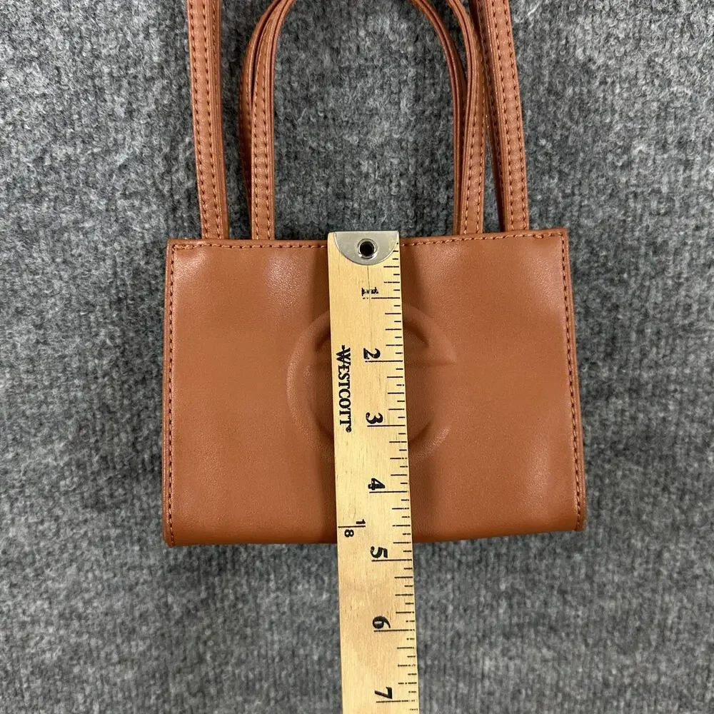 Telfar Small Shopping Bag in Tan Vegan Leather Crossbody Faux Leather Logo Purse